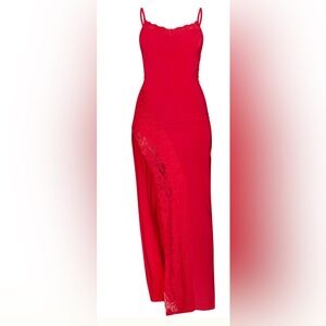 Pretty Little Thing- red lace trim slit maxi dress- Worn once